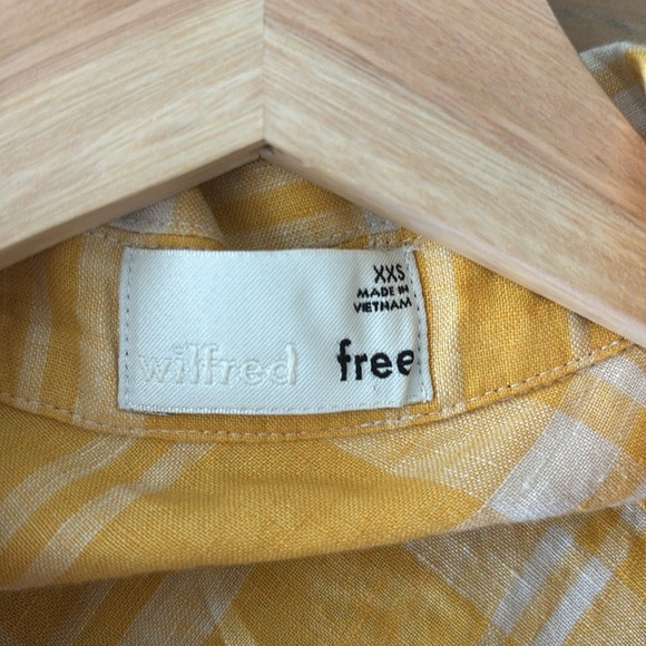 Wilfred Free Yellow Plaid Tie Front Collared Linen Shirt - Picture 6 of 8